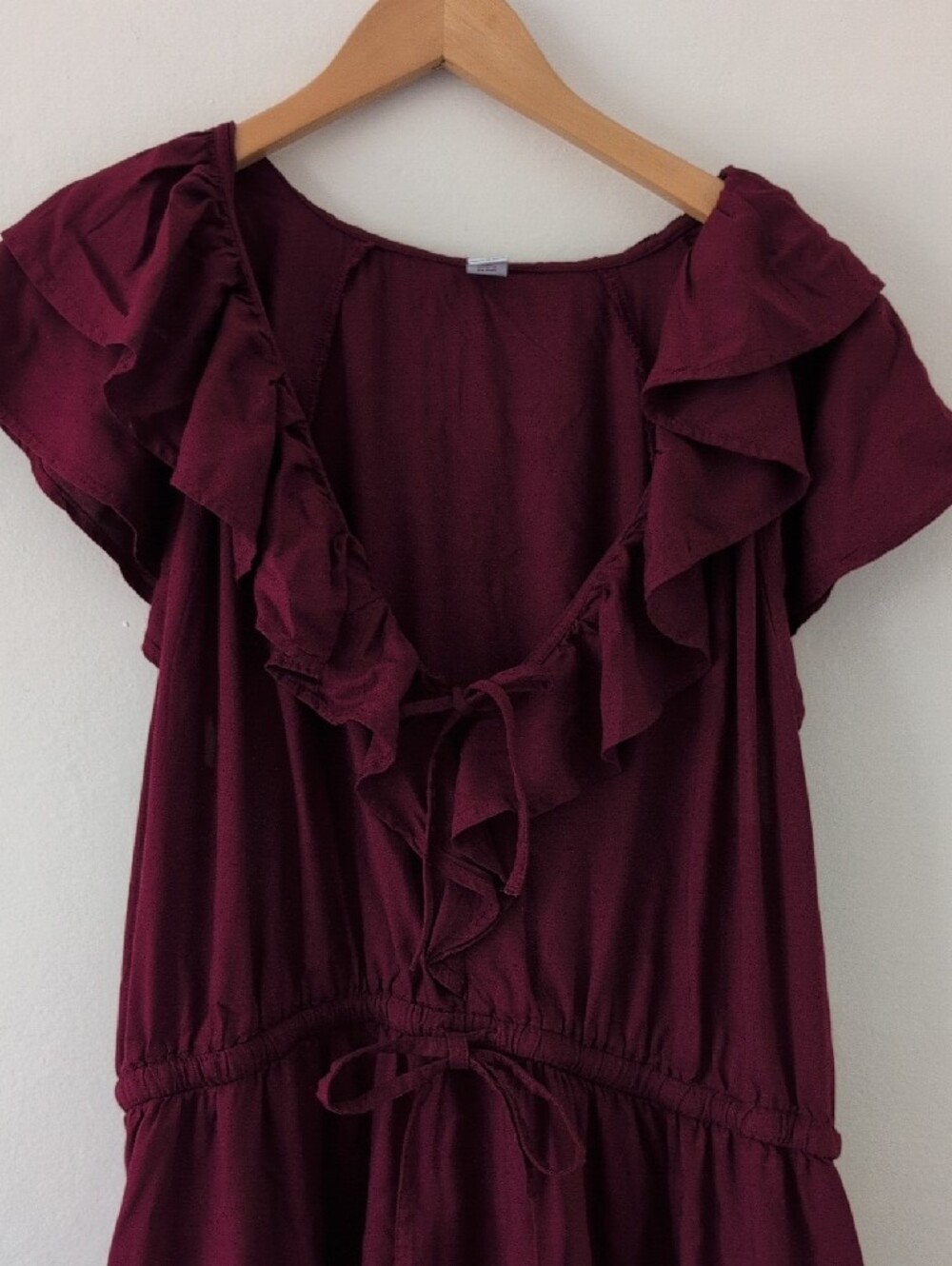 New Old Navy Wine Burgundy Ruffle Midi Short Sleeve Dress Elastic Waist Sz XL - Picture 3 of 7